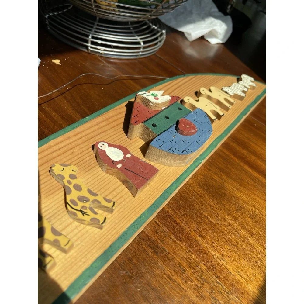 Vintage Hand Carved Noah's Ark‎ Wall Art Painted Sign